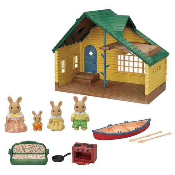 BRAND NEW sealed calico critters log cabin 17 pieces gift set includes 4 bunny - Picture 2 of 9